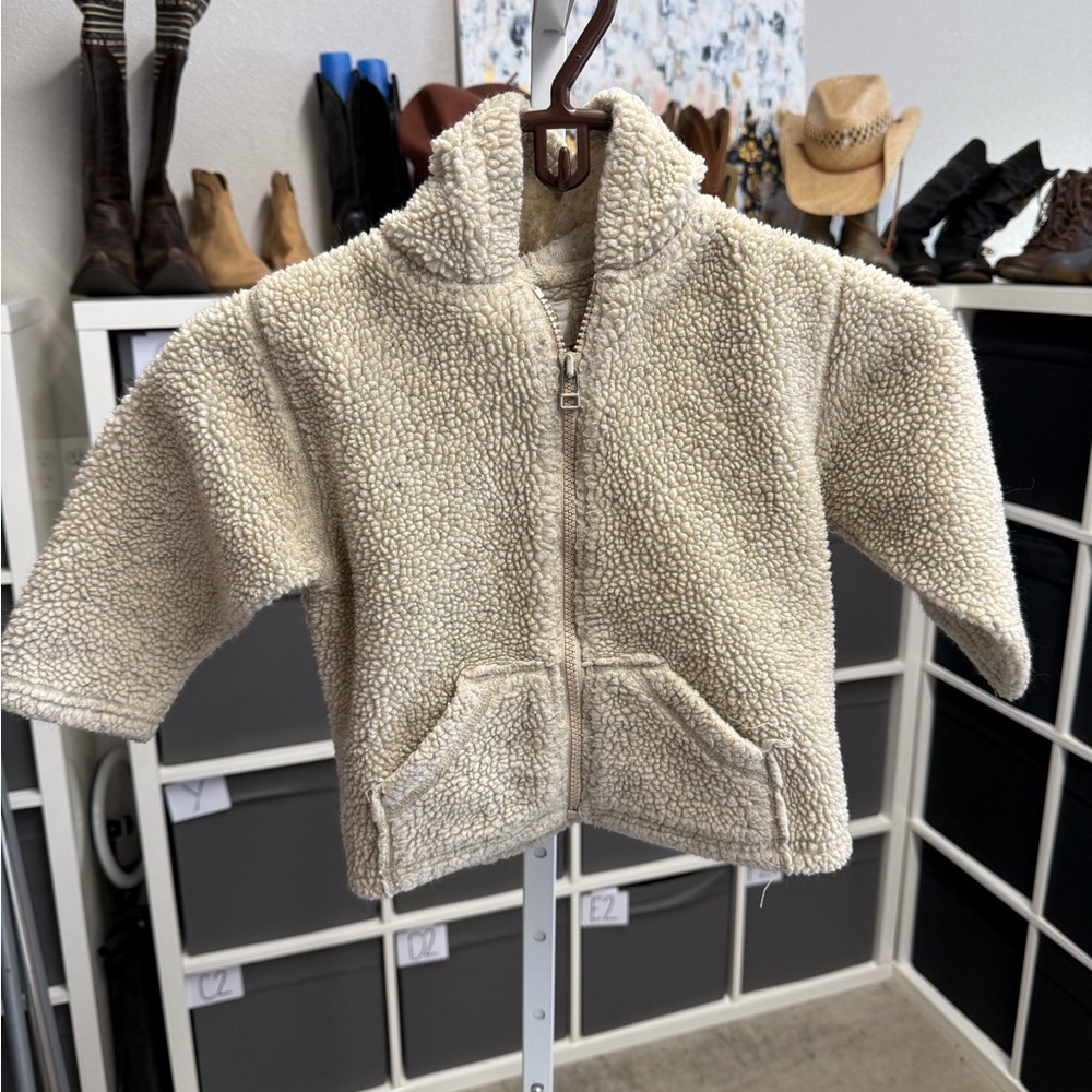 GAP Cream Kids Zip Hooded Sherpa Jacket 18-24 Months